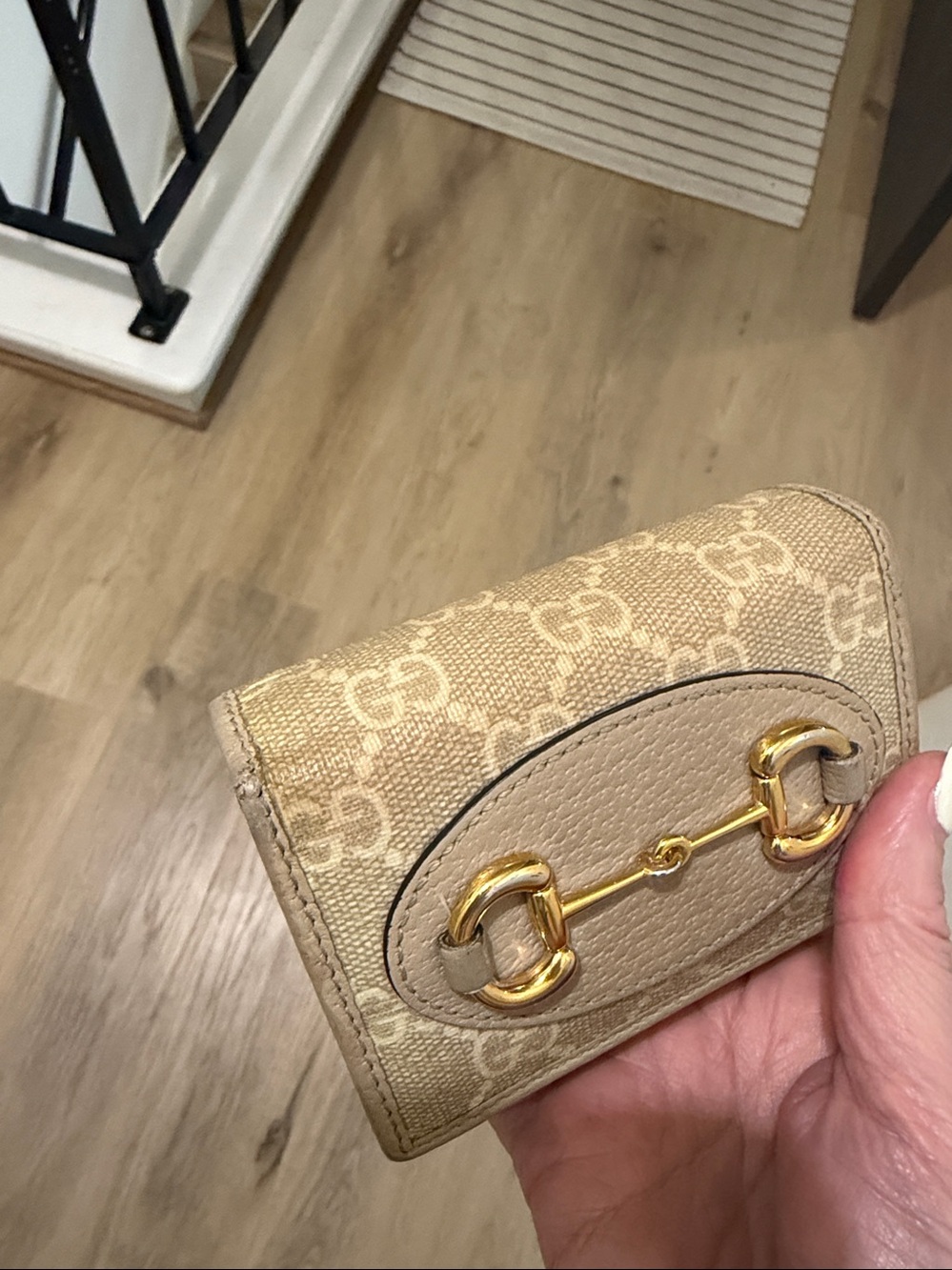 Gucci Beige GG Canvas and Champagne Leather Mini Wallet with Gold Horsebit - Picture 7 of 7